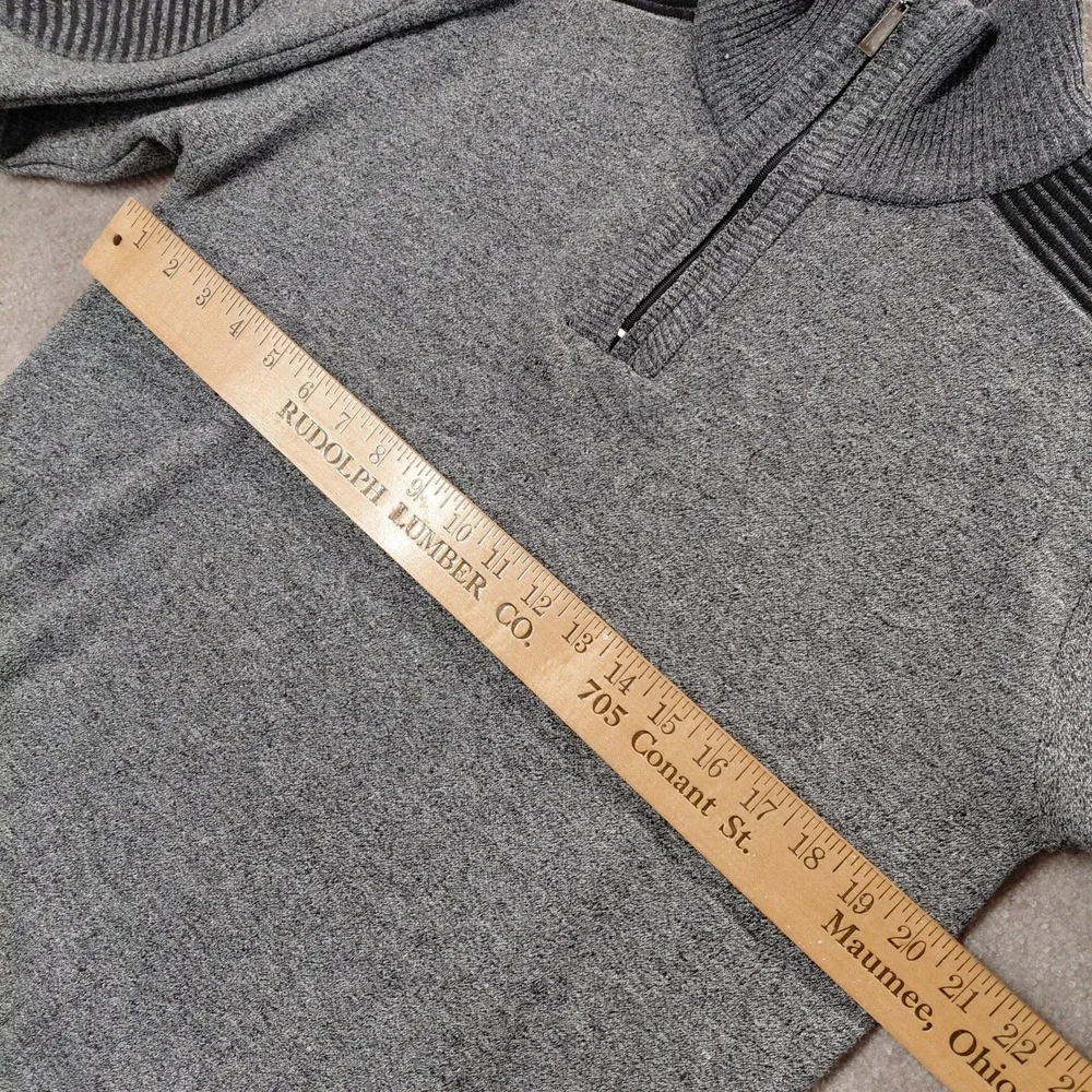 The North Pole 1/4 Zip Sweater Mens MEDIUM Gray Black Elbow Patches Lightweight